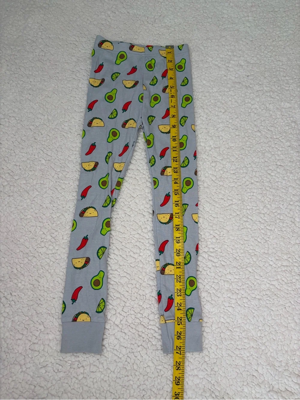 Kids Gray Leggings with Avocado & Taco Print